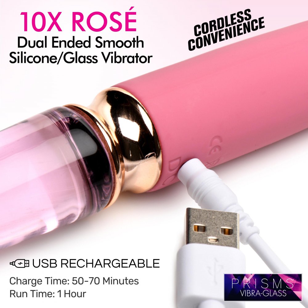 10X Rosé Dual Ended Smooth Silicone and Glass Vibrator  Dildos