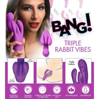 10X Triple Rabbit Silicone Vibrator - Purple  Rabbit Vibrators
