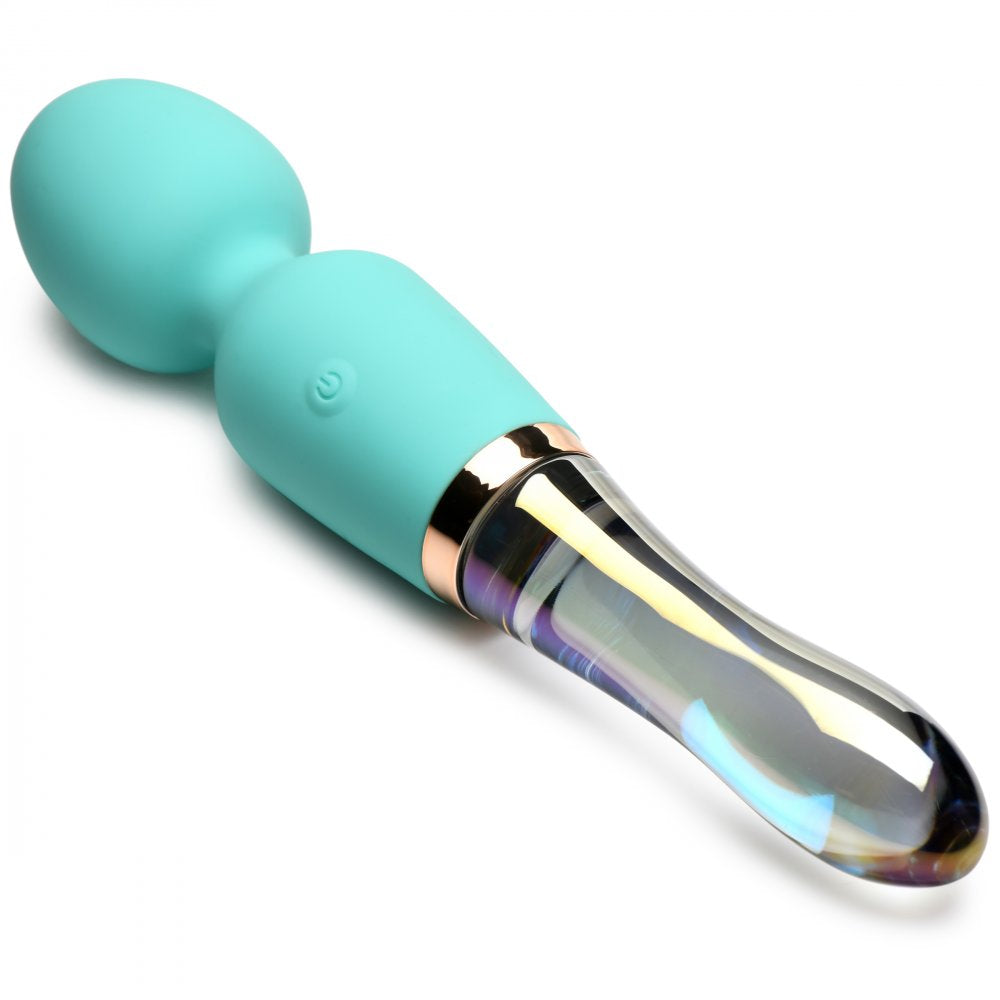 10X Turquoise Dual Ended Silicone and Glass Wand Vibrator  Dildos