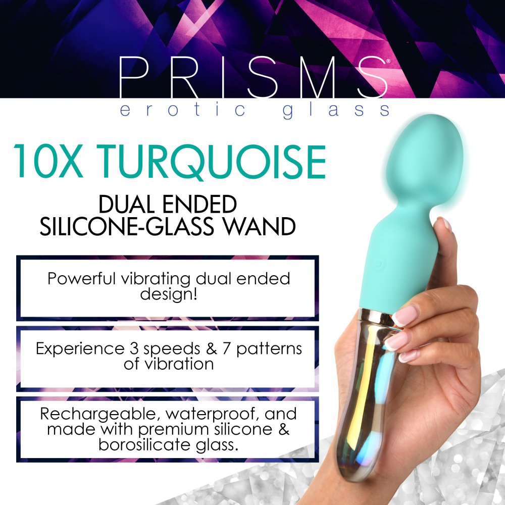 10X Turquoise Dual Ended Silicone and Glass Wand Vibrator  Dildos