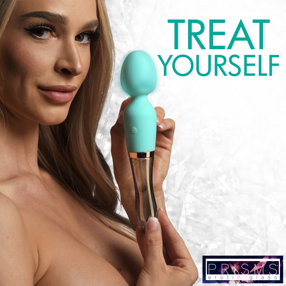 10X Turquoise Dual Ended Silicone and Glass Wand Vibrator  Dildos