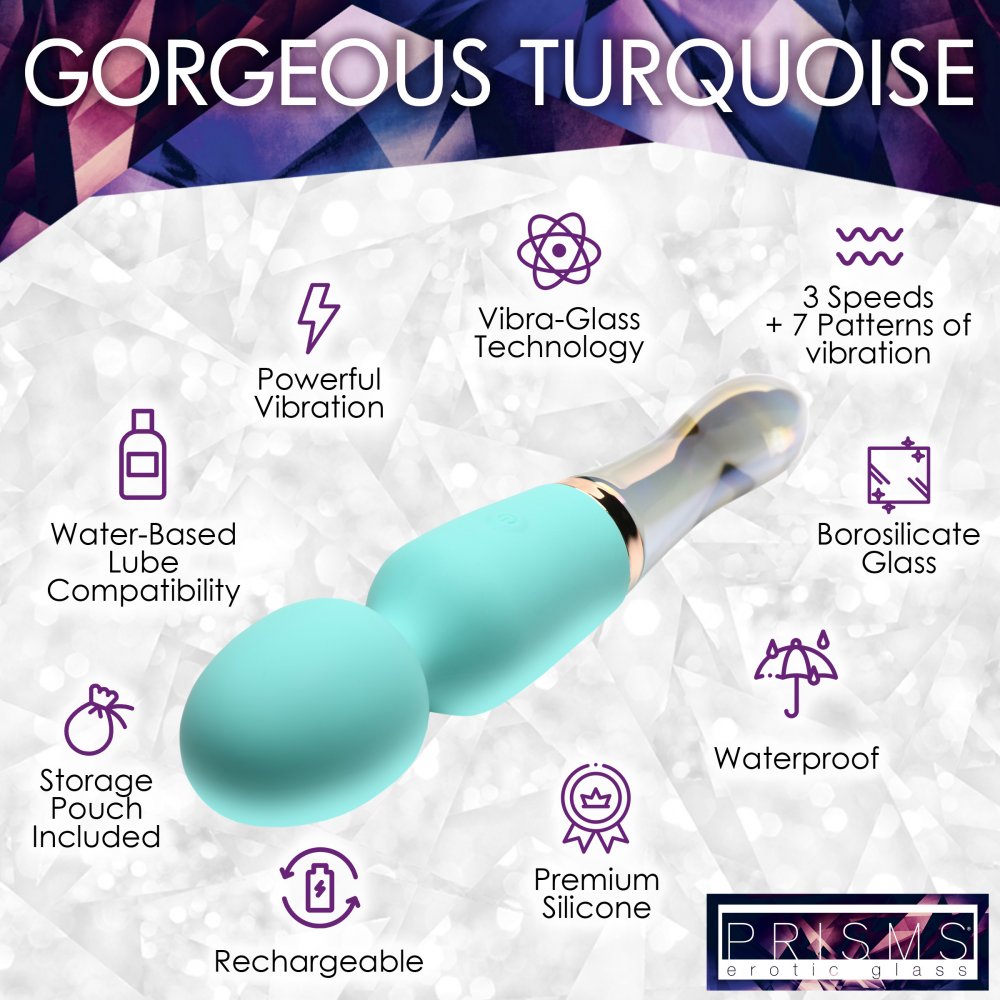 10X Turquoise Dual Ended Silicone and Glass Wand Vibrator  Dildos