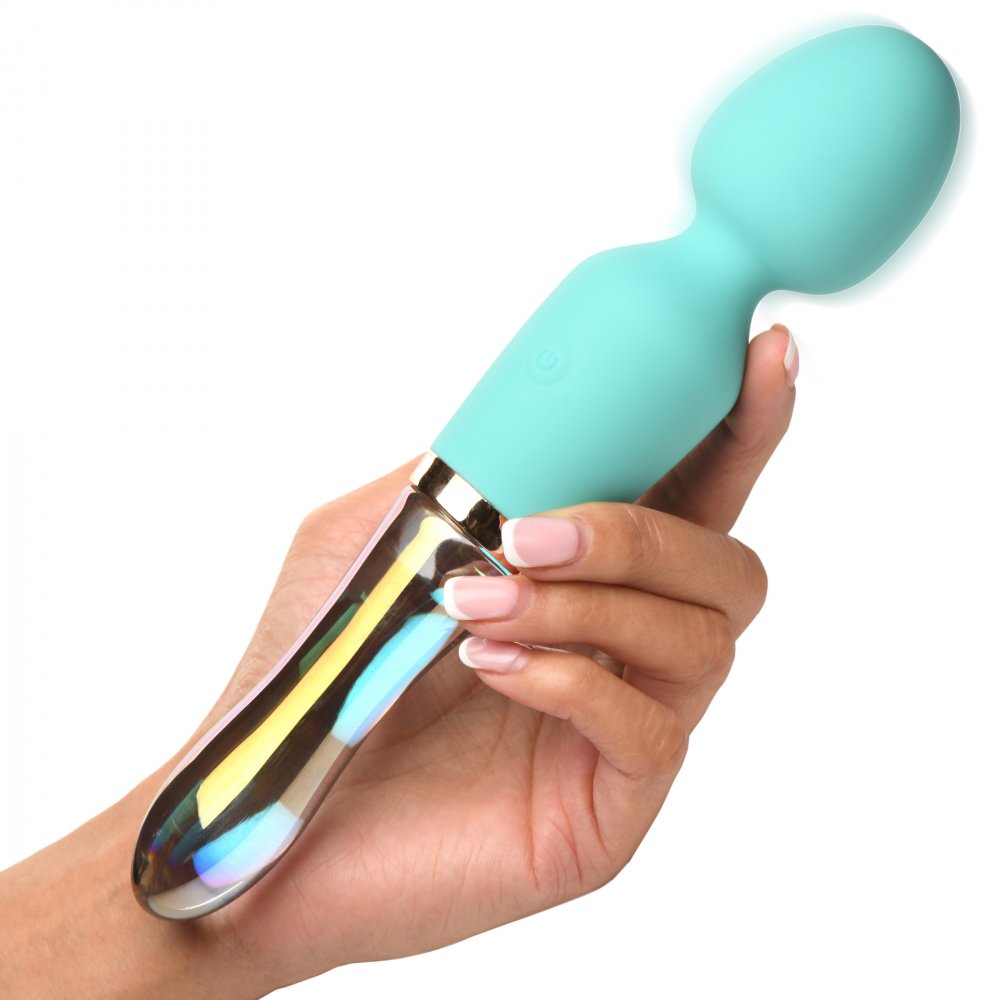 10X Turquoise Dual Ended Silicone and Glass Wand Vibrator  Dildos