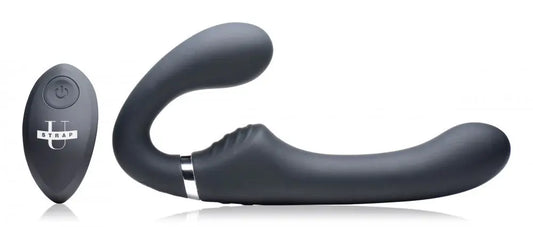 10X Vibrating Silicone Strapless Strap-on - Black  Strap-Ons and Harnesses