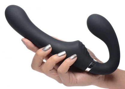 10X Vibrating Silicone Strapless Strap-on - Black  Strap-Ons and Harnesses