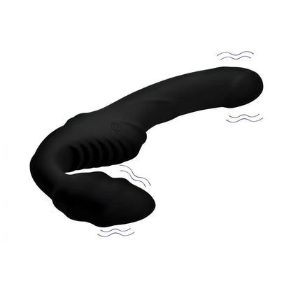 10X Vibrating Silicone Strapless Strap-on - Black  Strap-Ons and Harnesses