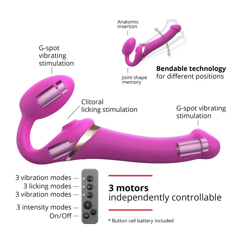 MULTI ORGASM BENDABLE STRAP-ON - M - FUCHSIA 