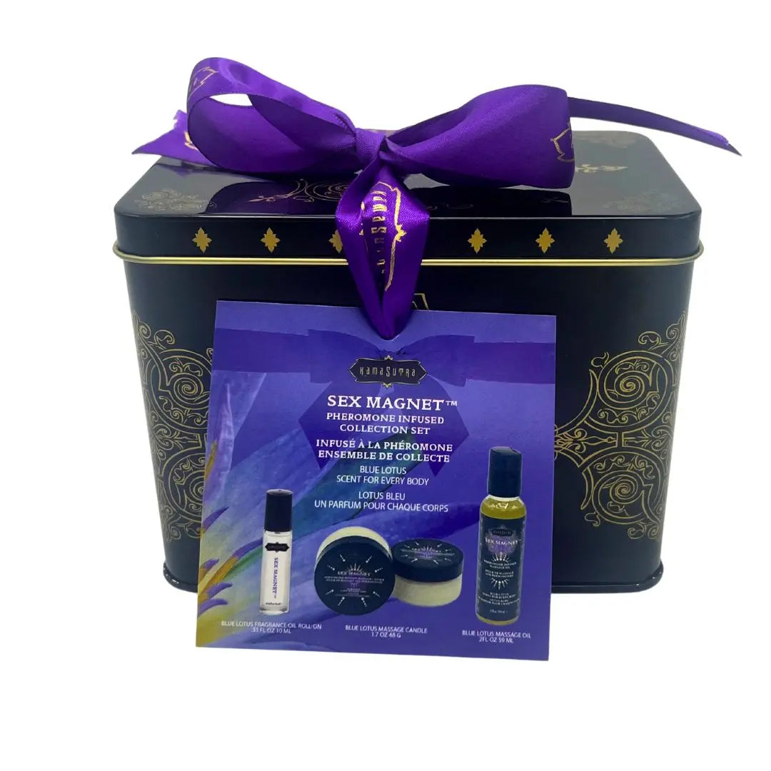 Sex Magnet Pheromone BLUE LOTUS Gift Set Includes   Roll On Fragrance, Massage Oil,  Massage Candle  Gift Sets