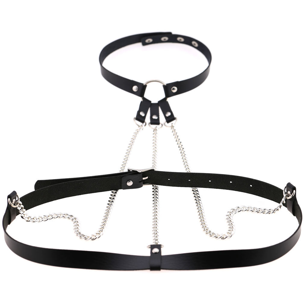 PU Leather Collar with Waist Chain 