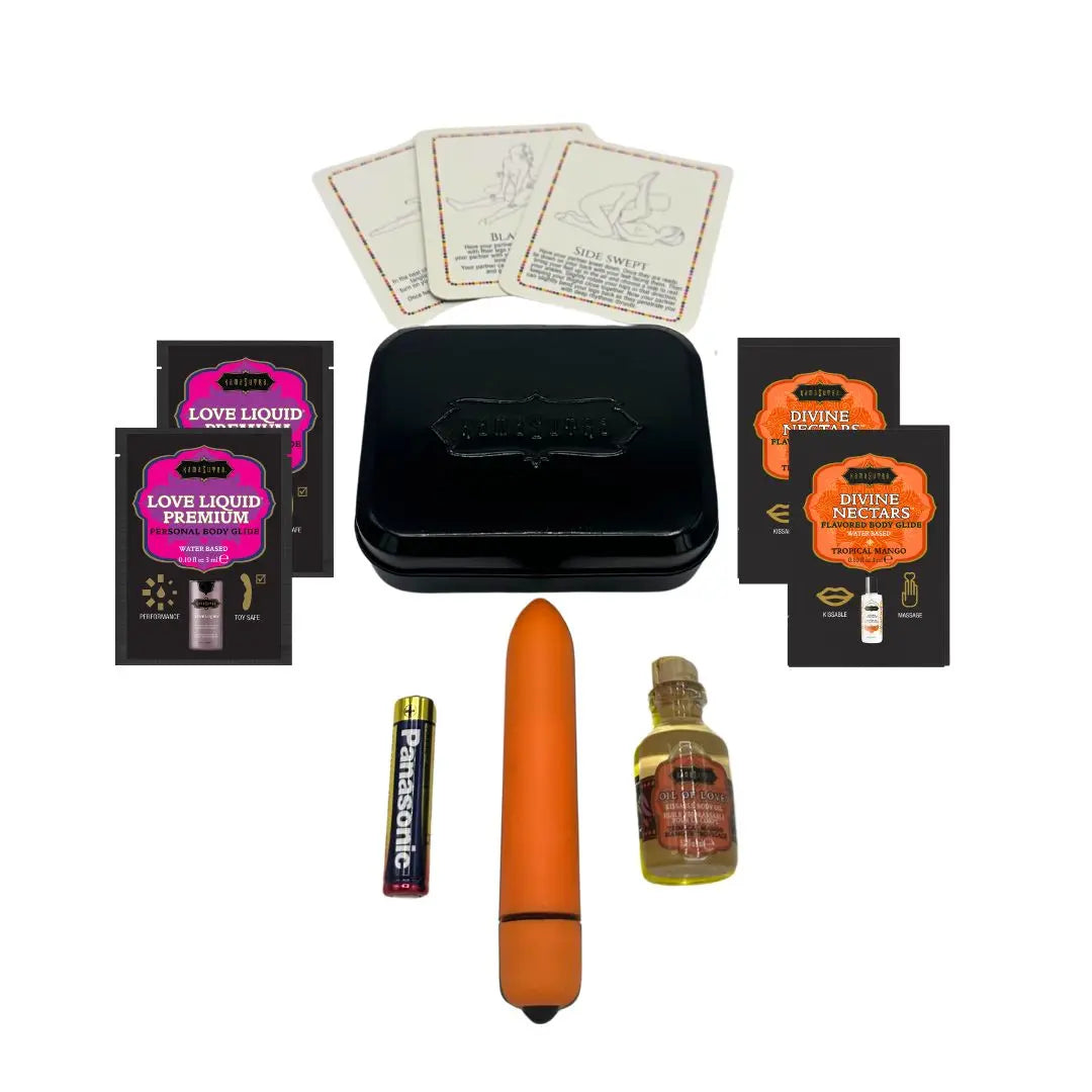 WEEKENDER KIT VIBE Tropical Mango Includes: Oil of Love, Reusable 10 speed mini vibe, Massage Oil, Love Liquid and Erotic Playcards  Gift Sets