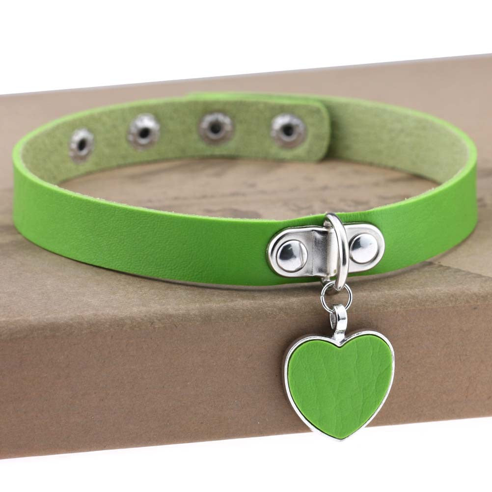 Heart Pendant Vegan Leather Bondage Collar 