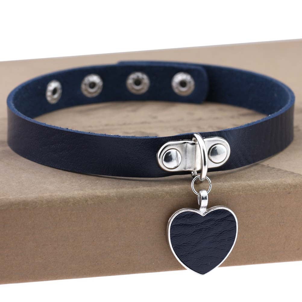 Heart Pendant Vegan Leather Bondage Collar 