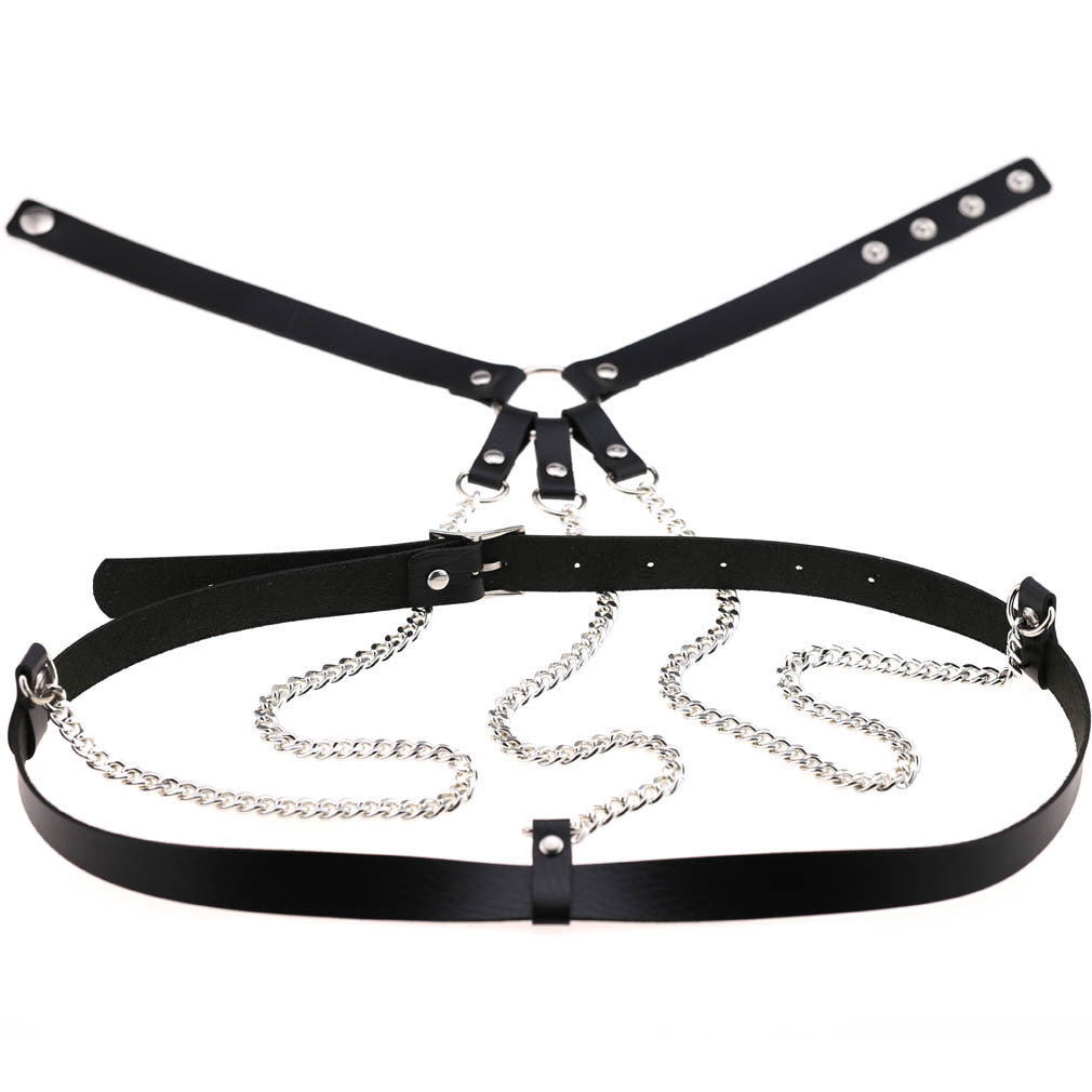 PU Leather Collar with Waist Chain 