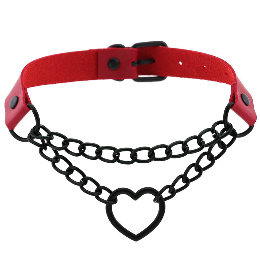 Women's Black Heart Chain Necklace Day Collar 