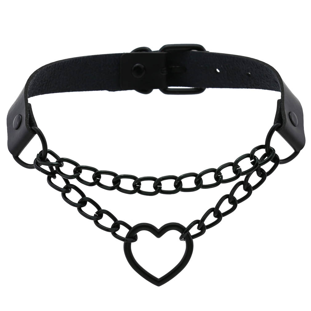 Women's Black Heart Chain Necklace Day Collar 