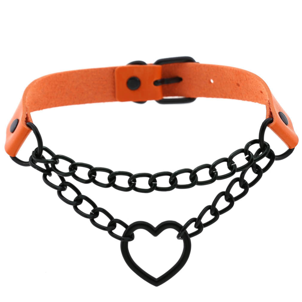 Women's Black Heart Chain Necklace Day Collar 