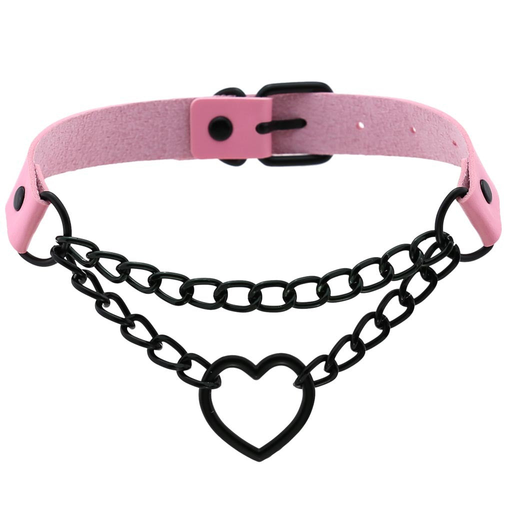 Women's Black Heart Chain Necklace Day Collar 