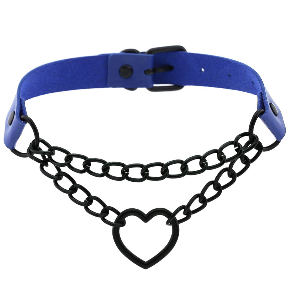 Women's Black Heart Chain Necklace Day Collar 