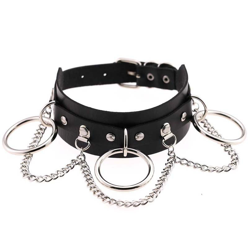 BDSM Training Collar Real Leather Dark Wild Clavicle Chain 