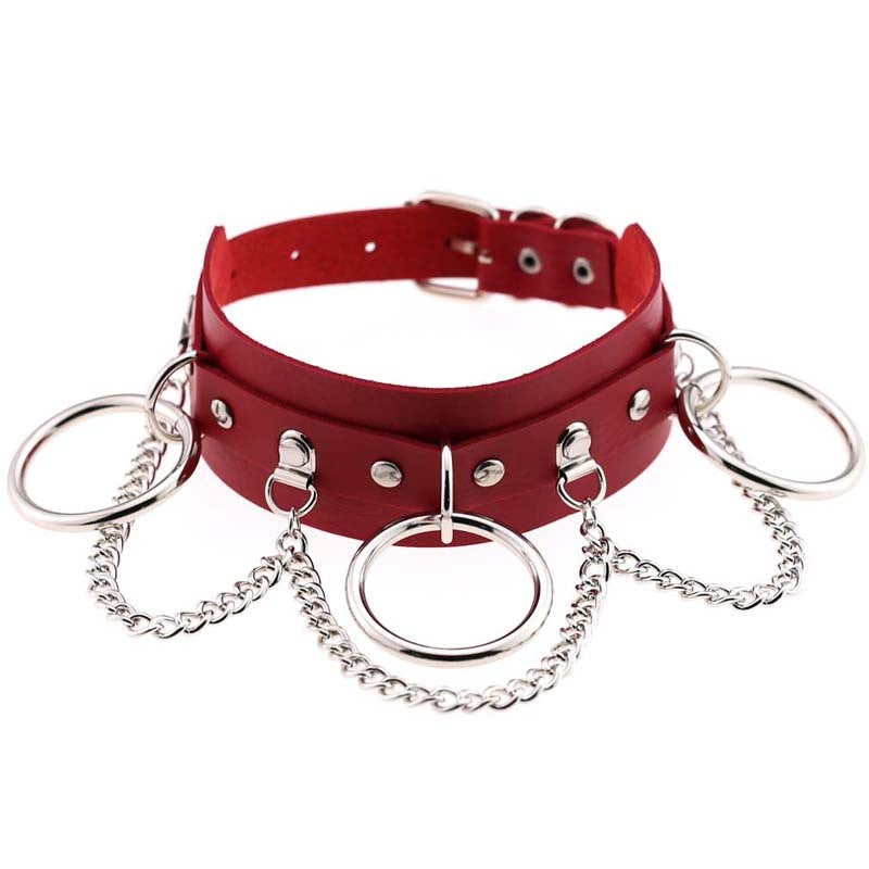 BDSM Training Collar Real Leather Dark Wild Clavicle Chain 