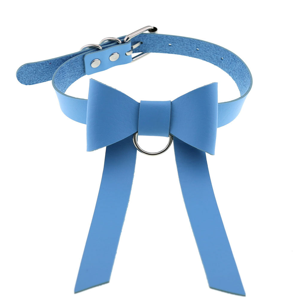 Bowtie Leather Slave Collar Necklace 