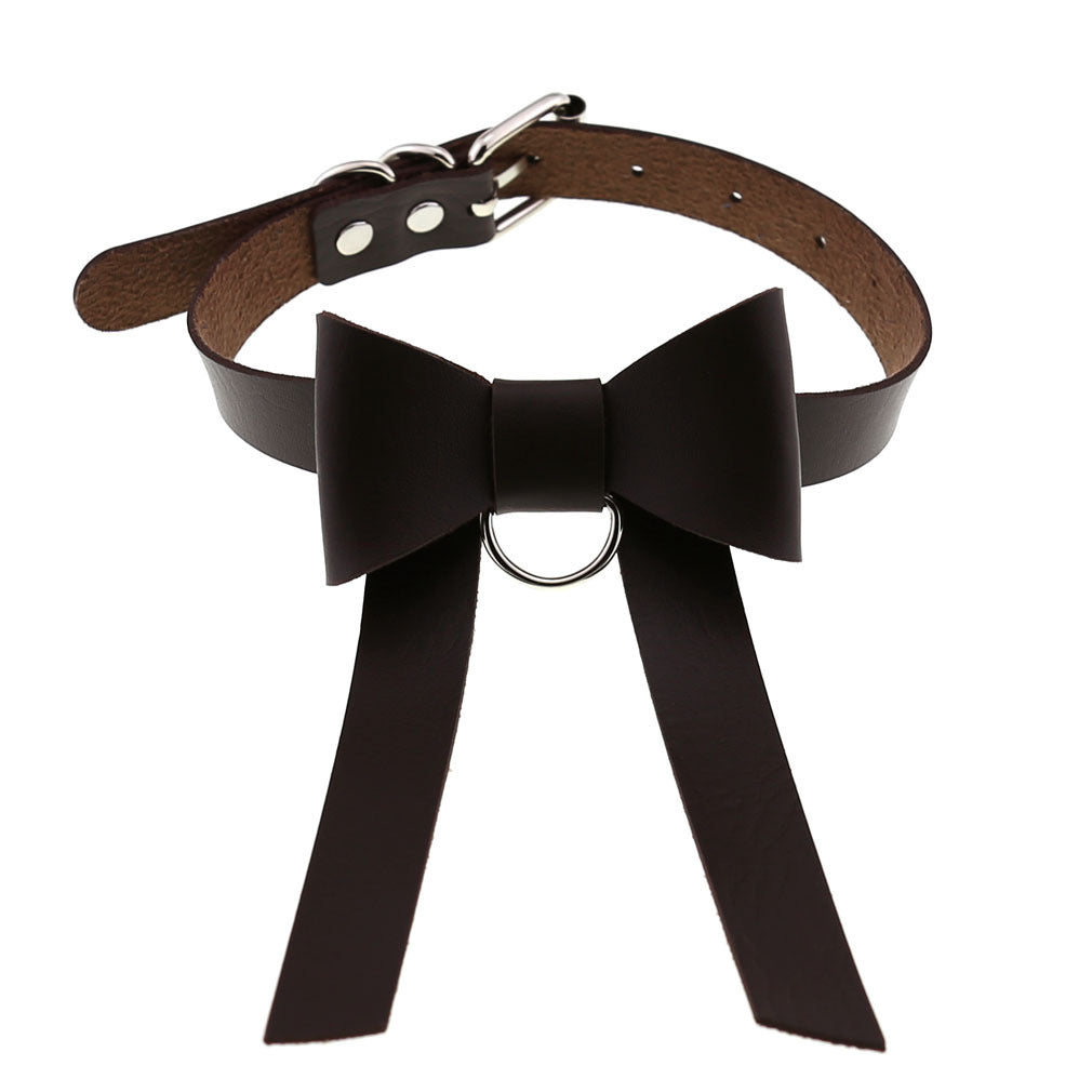 Bowtie Leather Slave Collar Necklace 