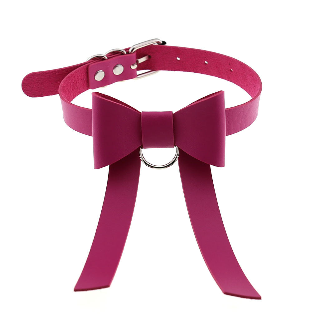 Bowtie Leather Slave Collar Necklace 