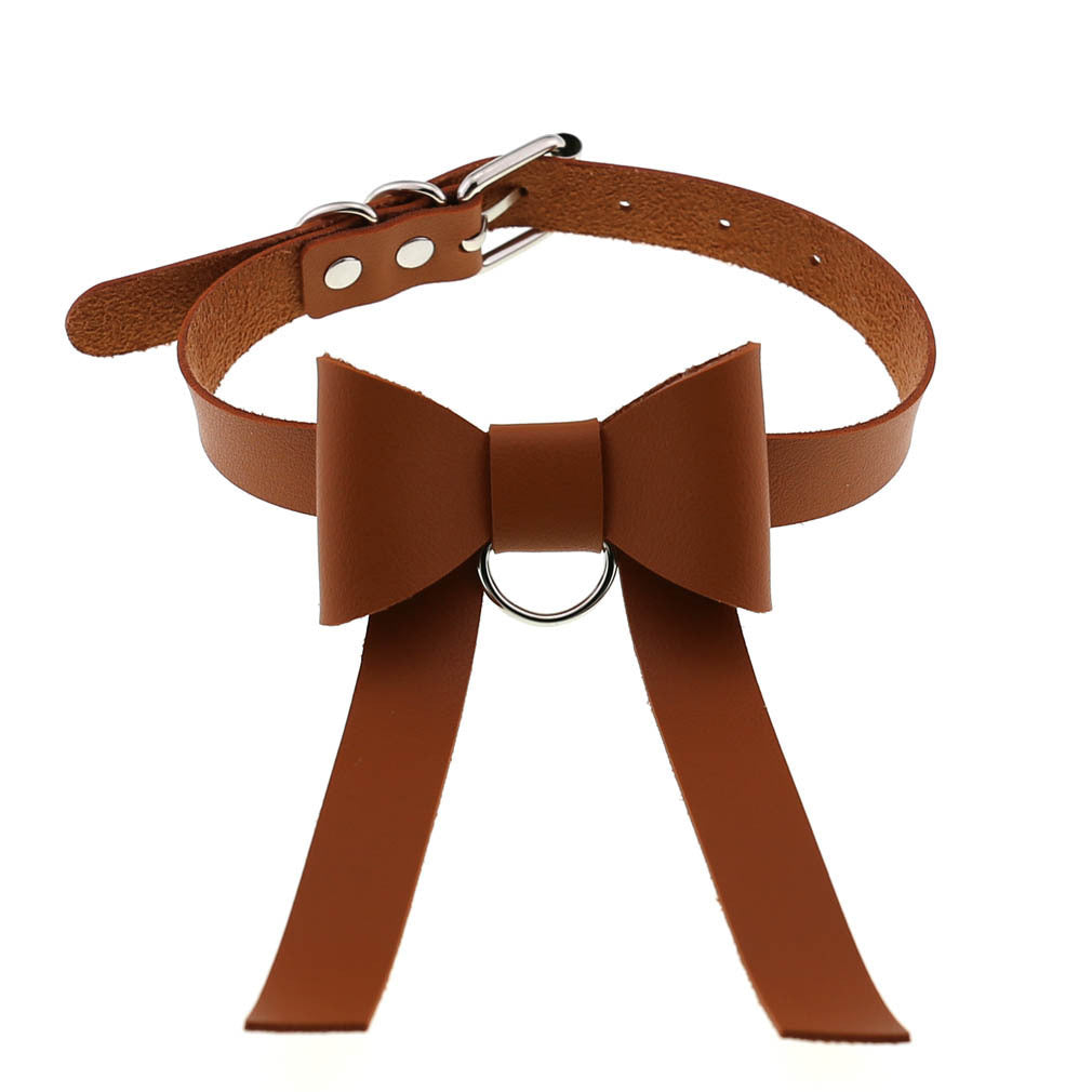 Bowtie Leather Slave Collar Necklace 