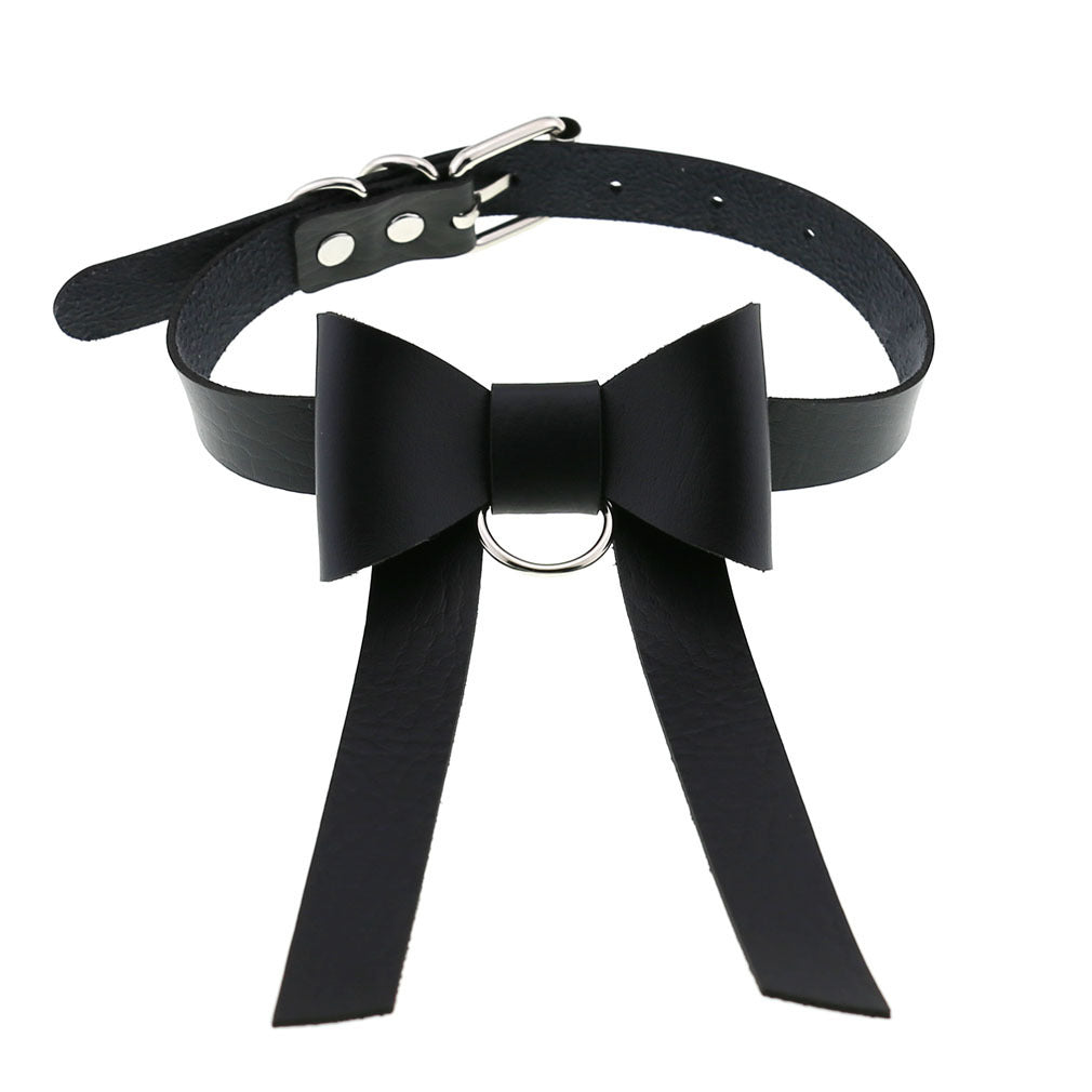 Bowtie Leather Slave Collar Necklace 