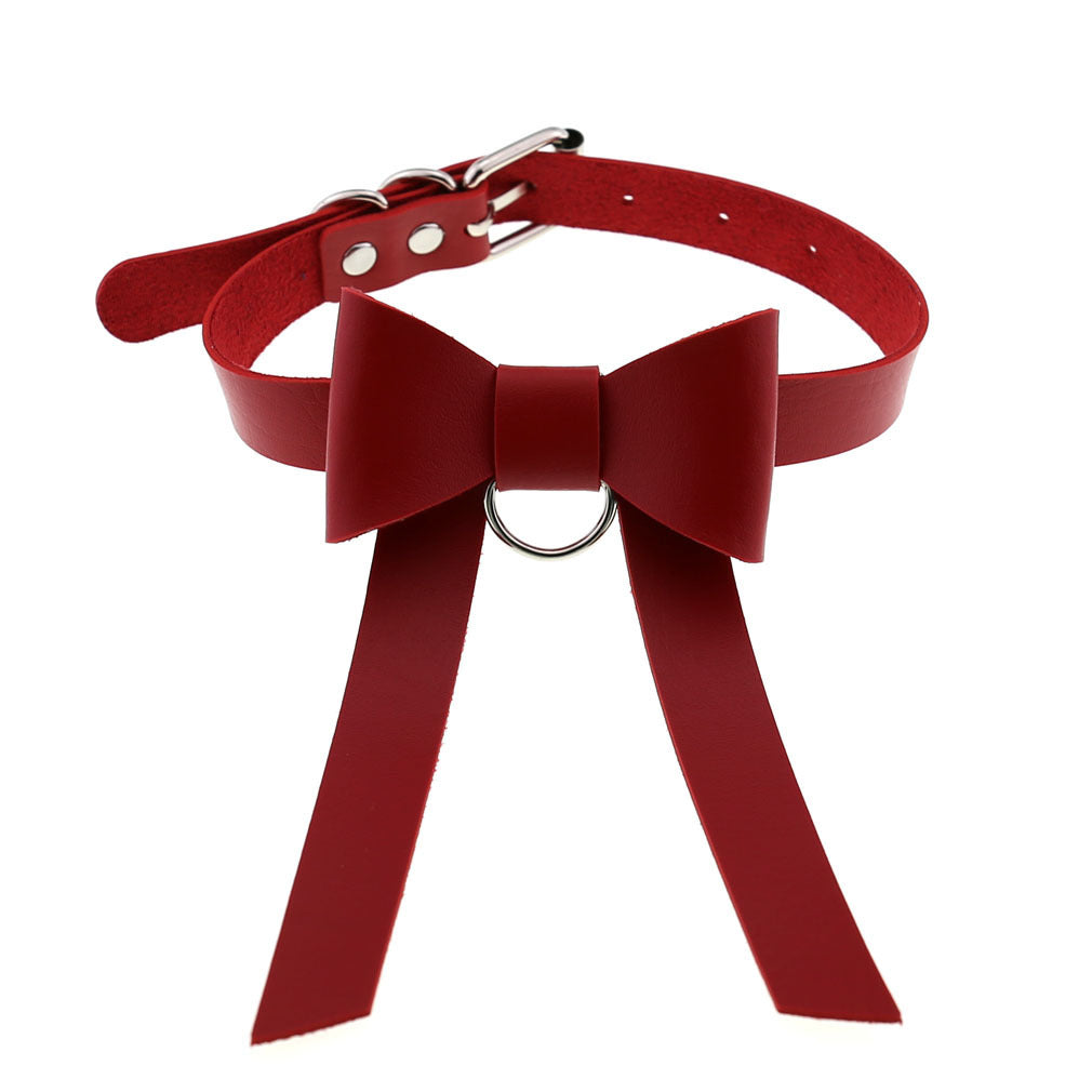 Bowtie Leather Slave Collar Necklace 