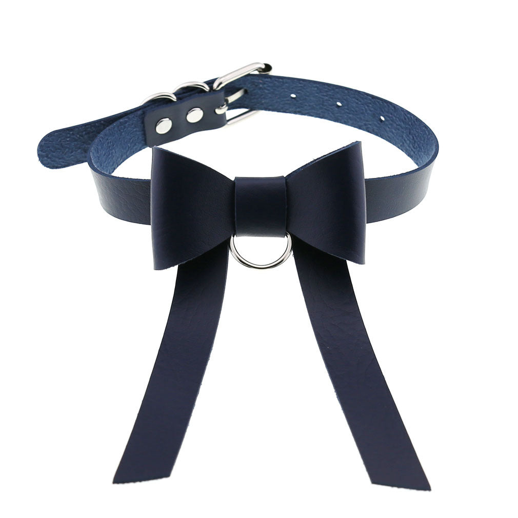 Bowtie Leather Slave Collar Necklace 