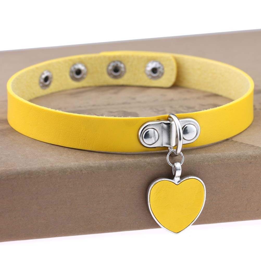 Heart Pendant Vegan Leather Bondage Collar 