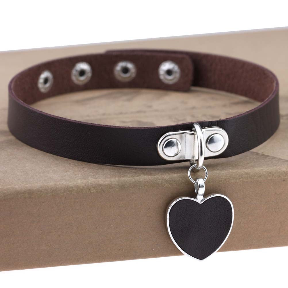 Heart Pendant Vegan Leather Bondage Collar 