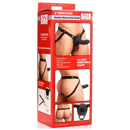 2 Inch Erection Realistic Silicone Penis Sheath - Black  Penis Extenders and Sleeves