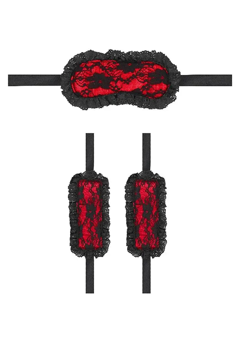 2-Piece Introductory BDSM Beginner Bondage Kit Red and Black Lace  Bondage Kits