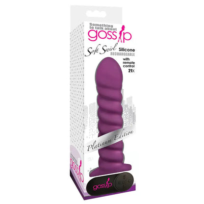 21X Soft Swirl Silicone Rechargeable Vibrator with Control - Violet  Vibrating Dildo