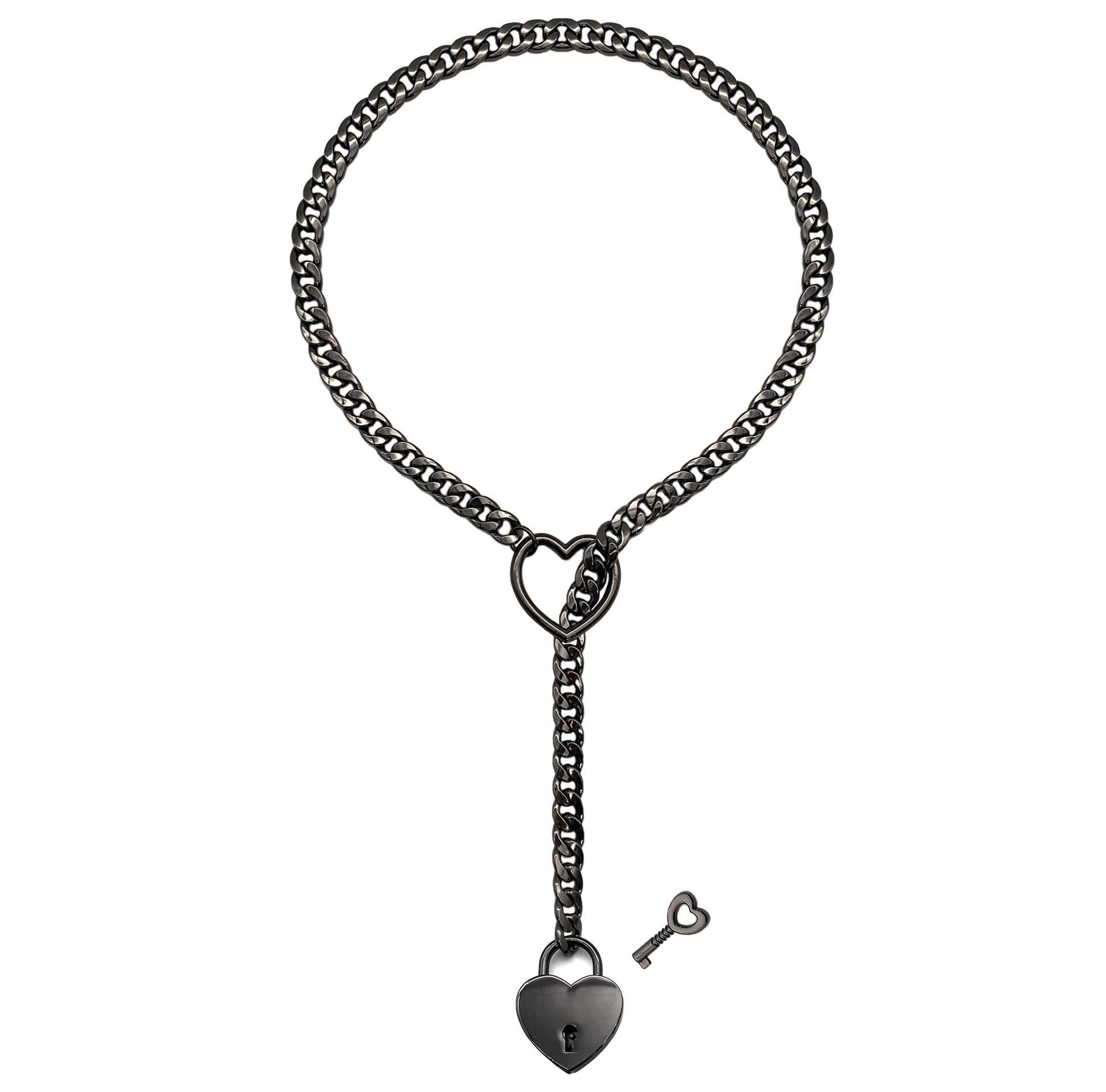 Slip Chain Day Collar Necklace with Heart O-Ring Lock and Key  Jewelry