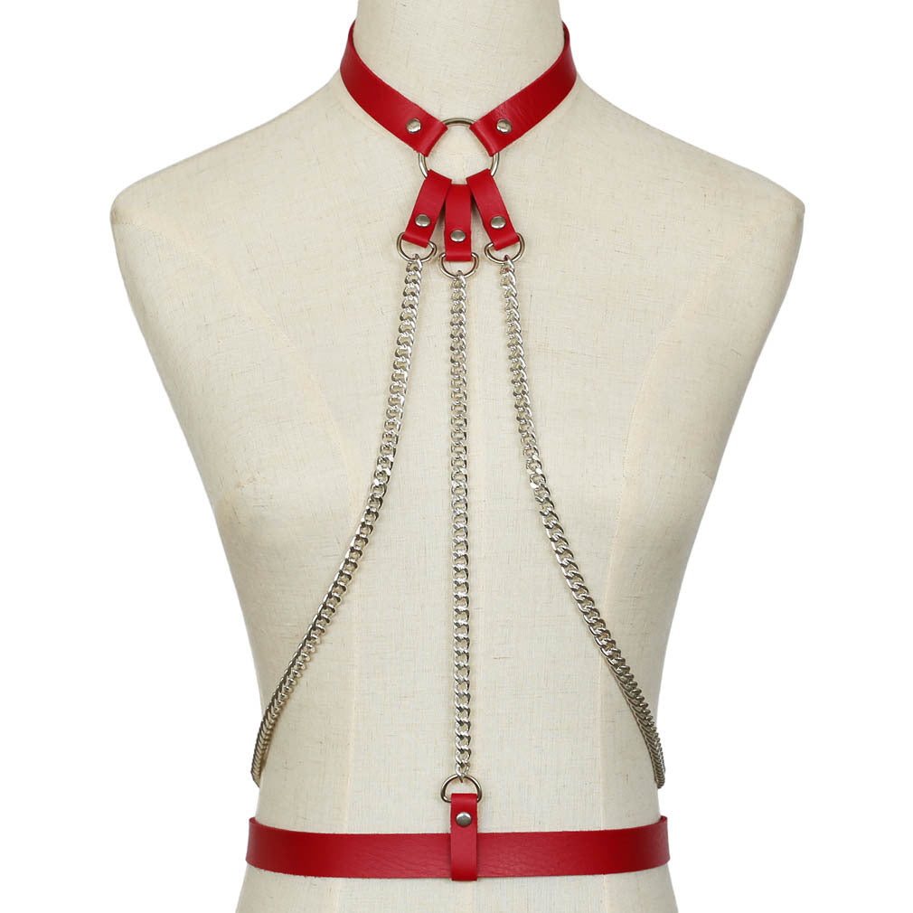 PU Leather Collar with Waist Chain 