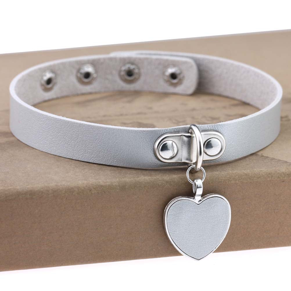 Heart Pendant Vegan Leather Bondage Collar 