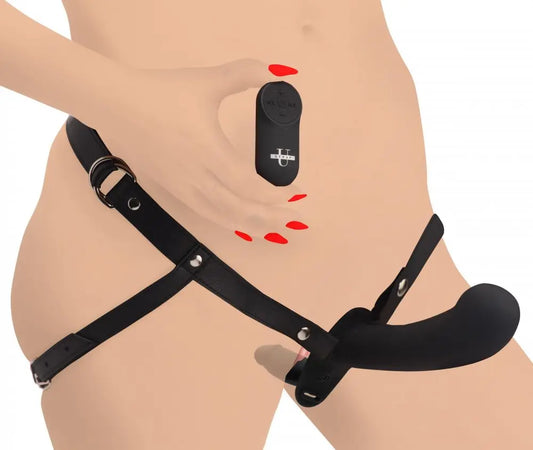 28X Double Diva 2 Inch Double Dildo with Harness and Remote Control - Black Strap-Ons and Harnesses