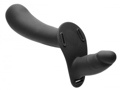 28X Double Diva 2 Inch Double Dildo with Harness and Remote Control - Black  Strap-Ons and Harnesses