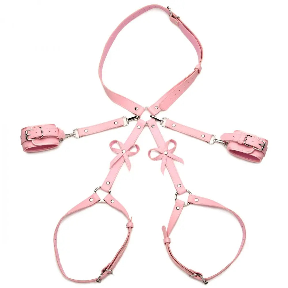 DDLG Pink Bondage Thigh Harness with Bows - XL/2XL  Luxury Leather