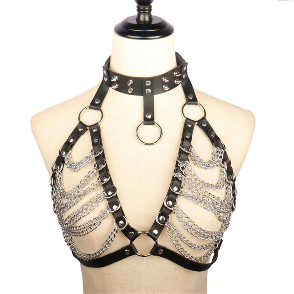 Rebel Glam Studded Chain Harness & Collar 