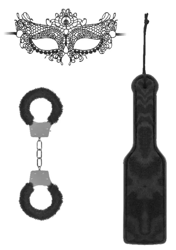 3-Piece Introductory BDSM Beginner Bondage Kit Black Bondage Mask, Spanking Paddle, Sex Handcuffs  Bondage Kits