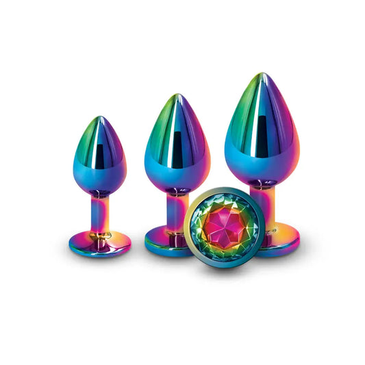 3 Piece Metal Anal Plug Set Iridescent Rainbow  Anal Training