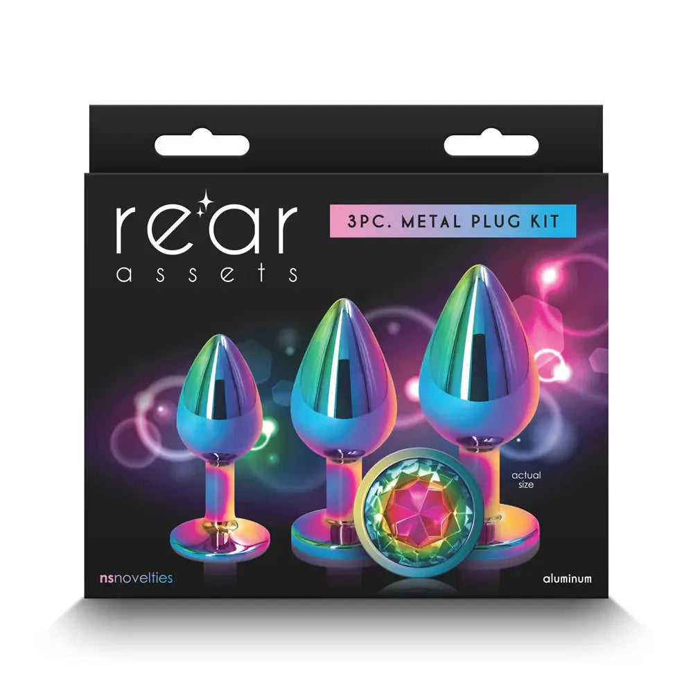 3 Piece Metal Anal Plug Set Iridescent Rainbow  Anal Training