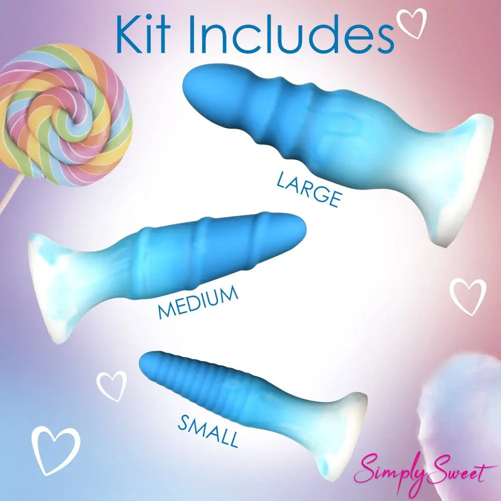 3 Piece Silicone Butt Plug Set - Blue Anal Training Set  Anal Plug Sex Toy