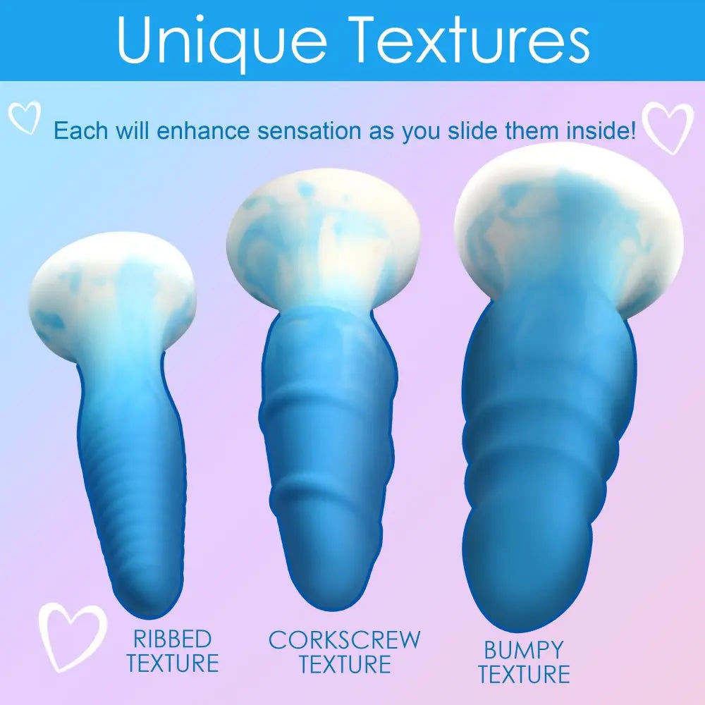 3 Piece Silicone Butt Plug Set - Blue Anal Training Set  Anal Plug Sex Toy