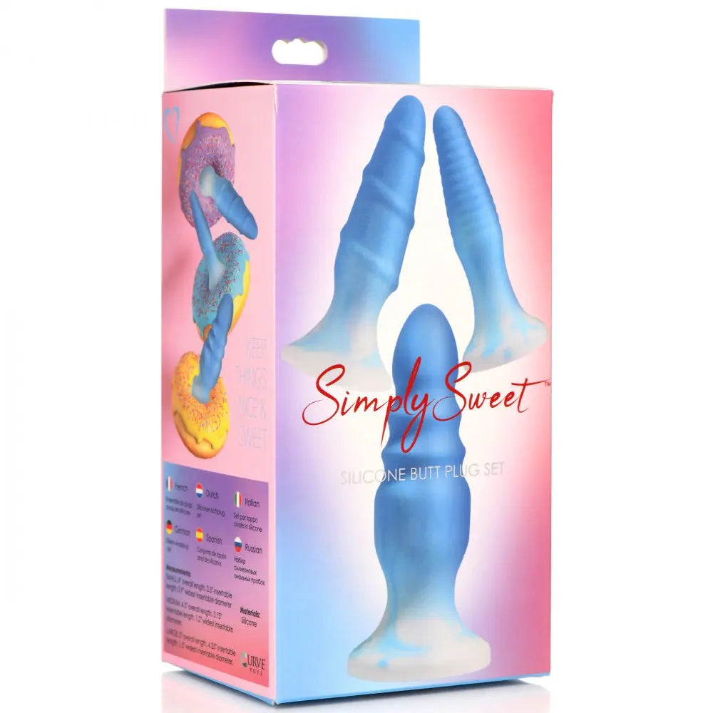 3 Piece Silicone Butt Plug Set - Blue Anal Training Set  Anal Plug Sex Toy