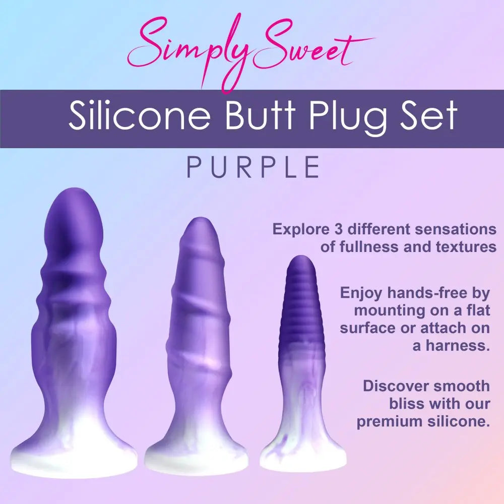 3 Piece Silicone Butt Plug Set - Purple Body Safe Stretching Anal Plug Sex Toys  Anal Plug Sex Toy